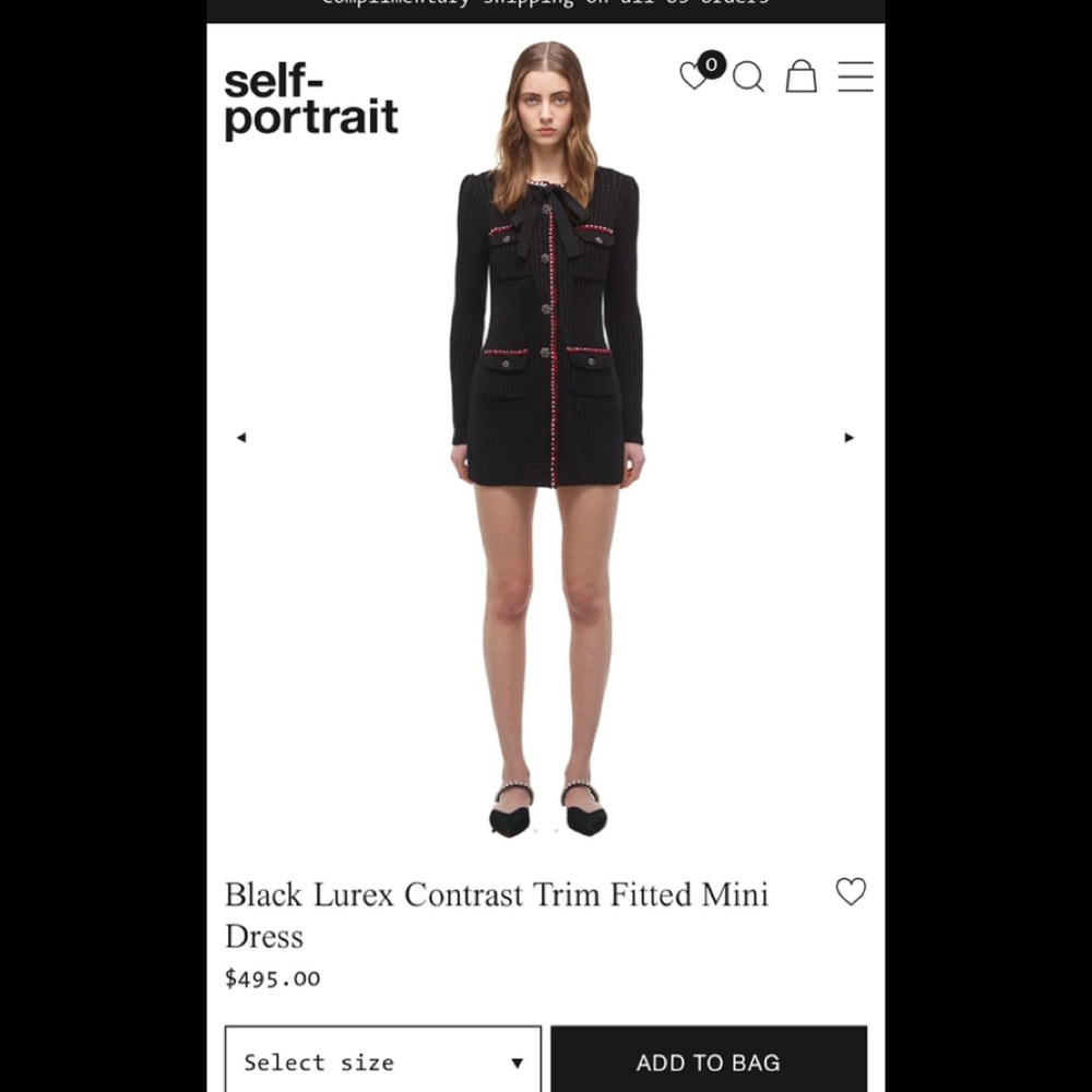 Self Portrait Black Lurex Contrast Trim Fitted Mini Dress - Picture 1 of 4